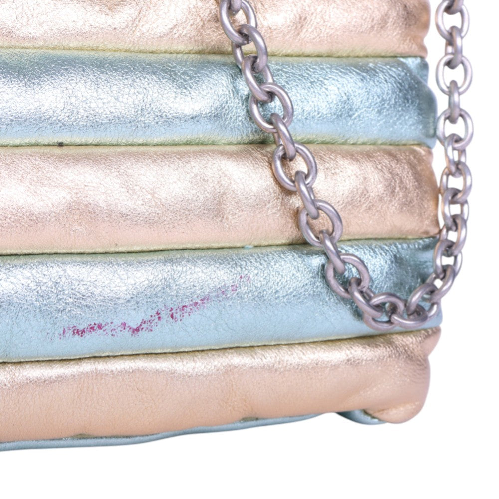Gestreepte Gewatteerde Schoudertas Metallic Mintgroen & Goud