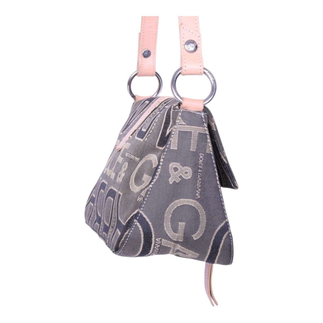 Logo Jacquard Schoudertas Grijs met Roze Leer en O-Ring