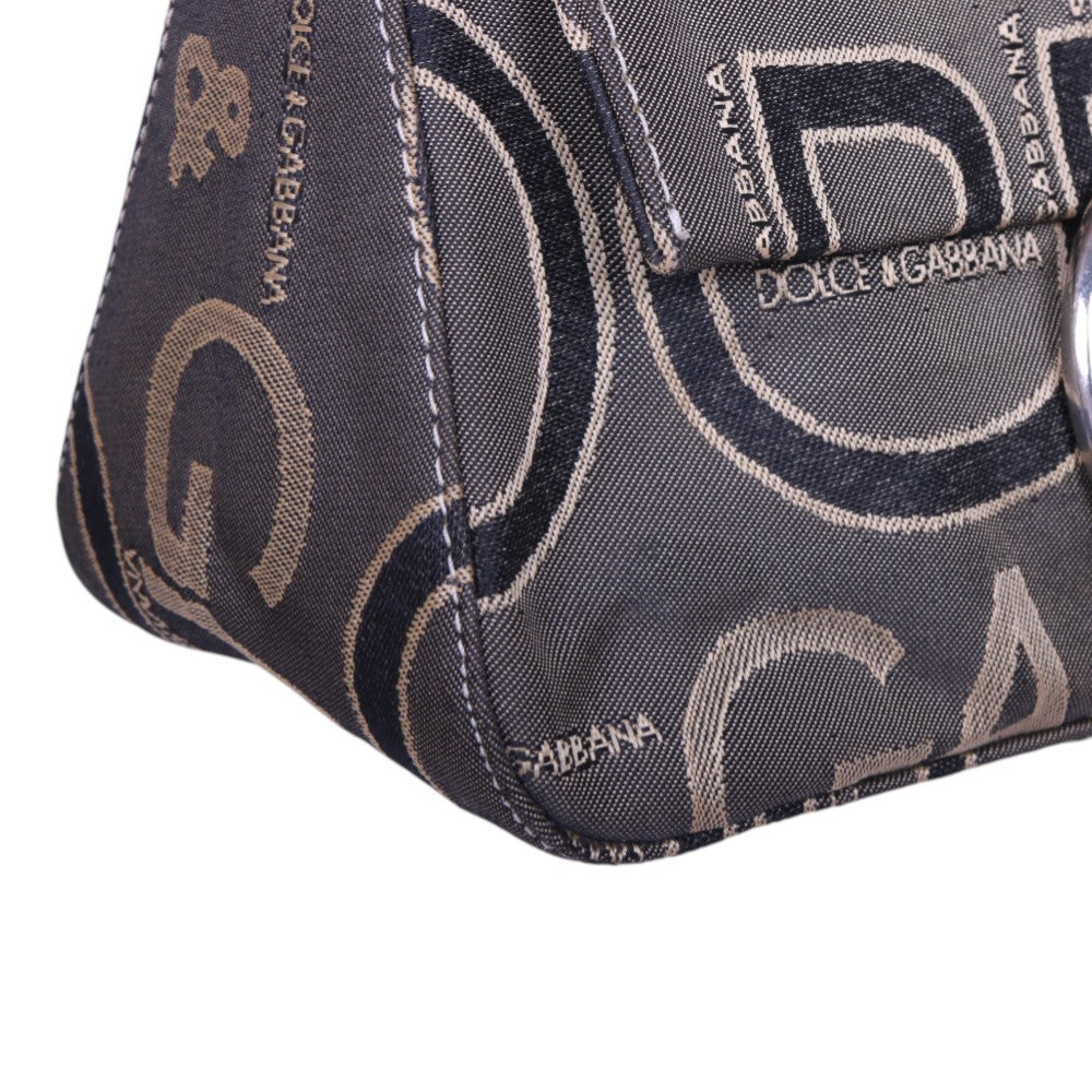 Logo Jacquard Schoudertas Grijs met Roze Leer en O-Ring