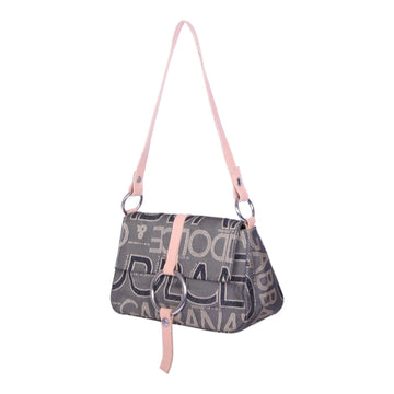 Logo Jacquard Schoudertas Grijs met Roze Leer en O-Ring