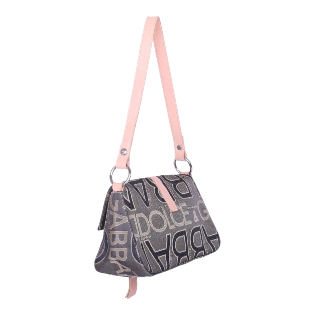 Logo Jacquard Schoudertas Grijs met Roze Leer en O-Ring