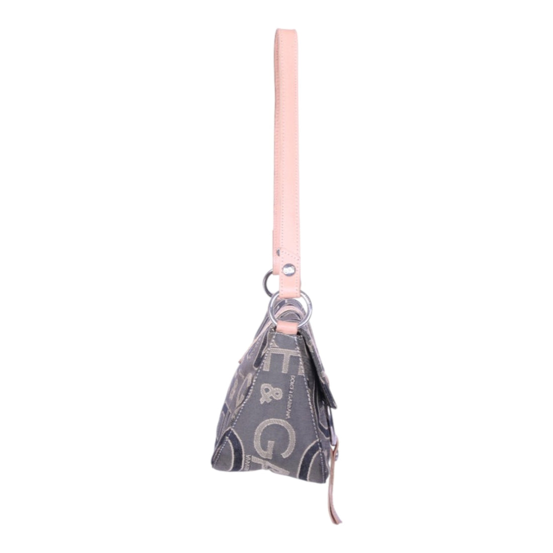 Logo Jacquard Schoudertas Grijs met Roze Leer en O-Ring