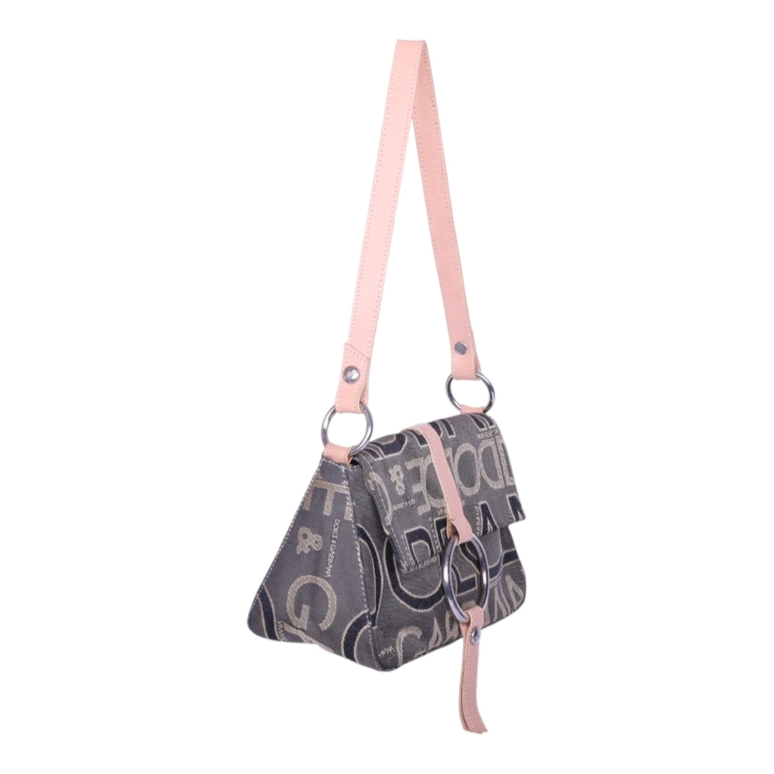 Logo Jacquard Schoudertas Grijs met Roze Leer en O-Ring