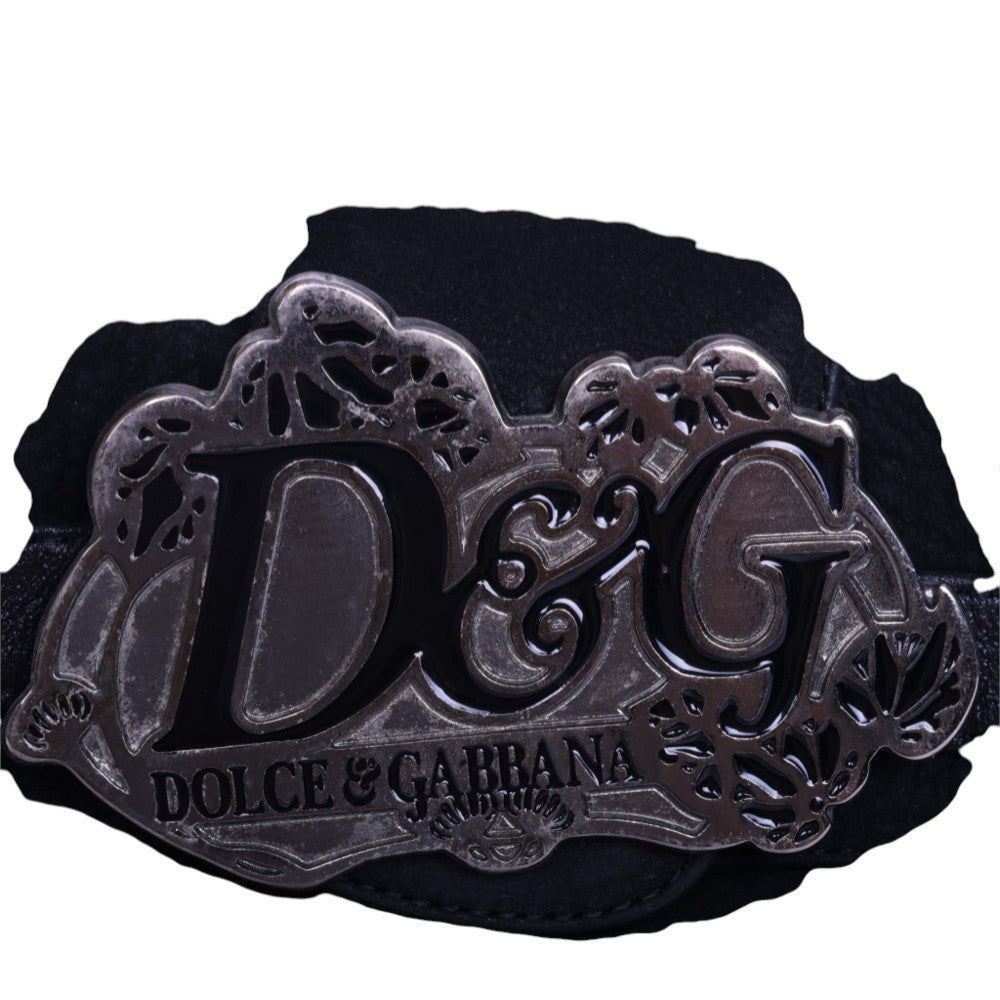Suede Schoudertas Zwart met Logoplaquette en Gespen