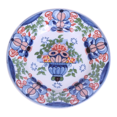 Tichelaar Makkum wandbord Bloemenmand 345 polychroom 23 cm, voorkant met bloemenmand in vaas, tweedehands