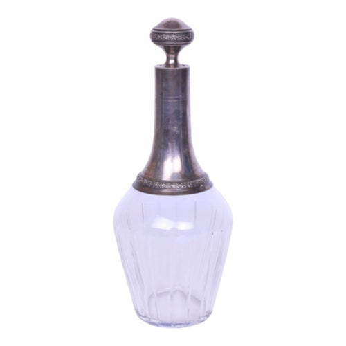 Karaf met Verzilverde Halsmontuur - Geslepen Glas met Laurierfries - 27 cm