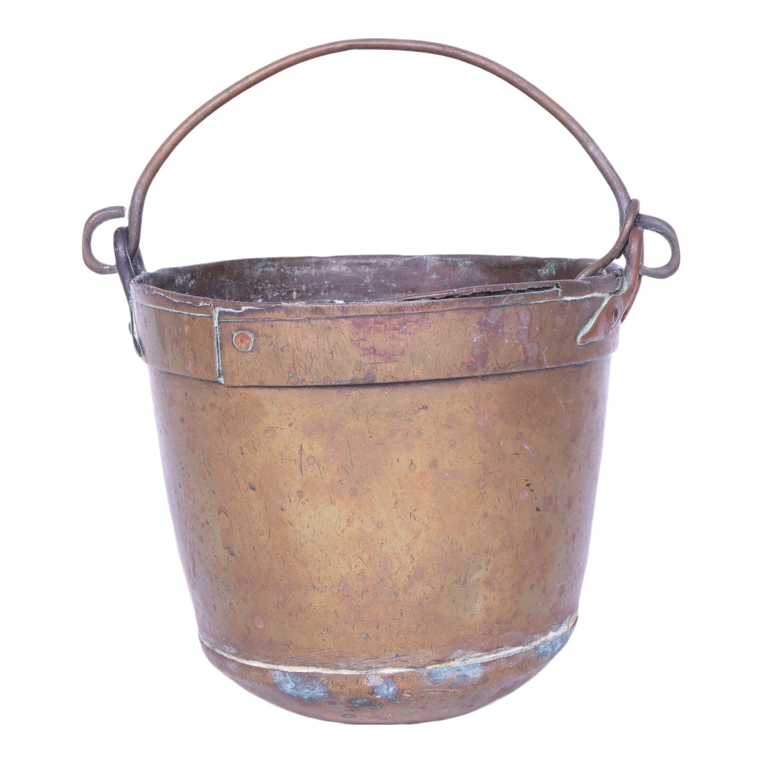 Antieke Messing Emmer met Hengsel, Ketting en Ring - 19 cm