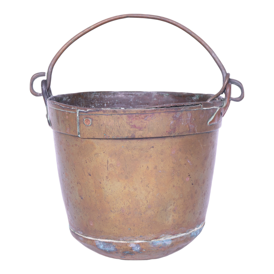Antieke Messing Emmer met Hengsel, Ketting en Ring - 19 cm