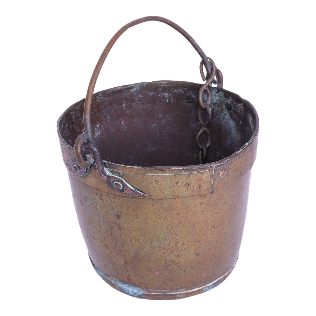 Antieke Messing Emmer met Hengsel, Ketting en Ring - 19 cm