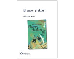 Blauwe plekken, Anke de Vries, Dyslexion, witte hoes met de boekomslag in het midden, tweedehands