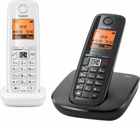 DECT Telefoonset / Draadloze Telefoonset A510 Duo (2 Handsets, 1,8 inch Verlicht Display) - Wit + Zwart (Nieuw)