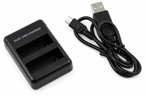 Dual USB oplader voor GoPro HERO5 accu, zwart, twee laadvakken met USB-kabel, tweedehands