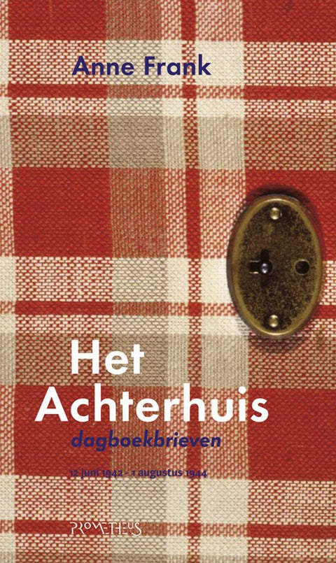 Het Achterhuis dagboekbrieven, Anne Frank, Prometheus boekomslag voorkant met geruite stof en slotje, tweedehands