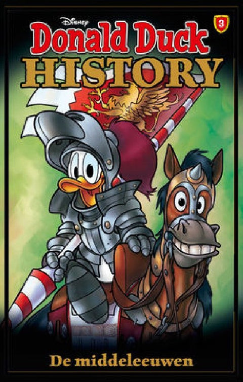 Donald Duck History Pocket 3 De middeleeuwen, omslag met Donald Duck als ridder op een paard, tweedehands