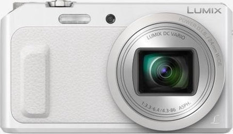 Panasonic Lumix TZ58 digitale compactcamera, wit, voorkant met 20x Lumix DC Vario-zoomlens, tweedehands