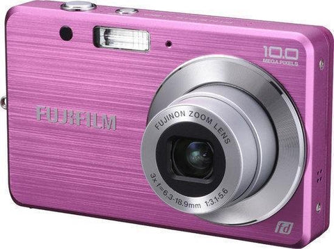 Fujifilm FinePix J20 digitale compactcamera, roze, schuin vooraanzicht met 3x zoomlens, tweedehands