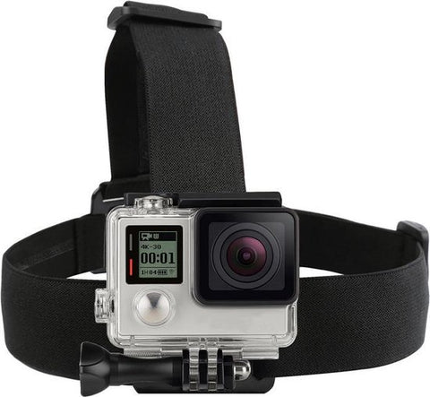 GoPro Head Strap 1.0 hoofdband met een GoPro-camera erin ter illustratie, zwart