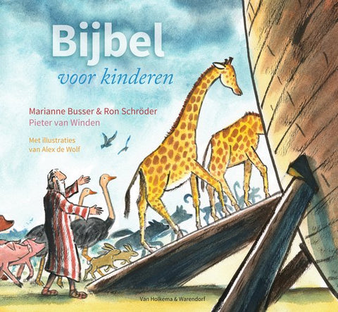 Bijbel voor kinderen, Marianne Busser, boekomslag voorkant met een tekening van dieren bij de ark, tweedehands
