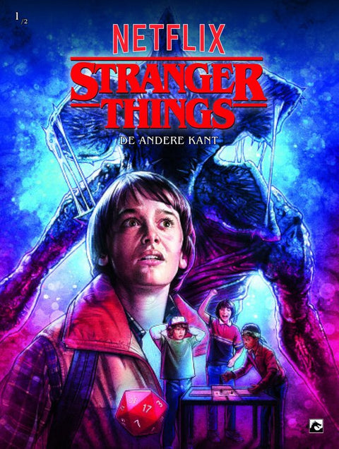 Stranger Things 1, De andere kant, Netflix, blauw-rode omslag met een getekende jongen en een monster, tweedehands