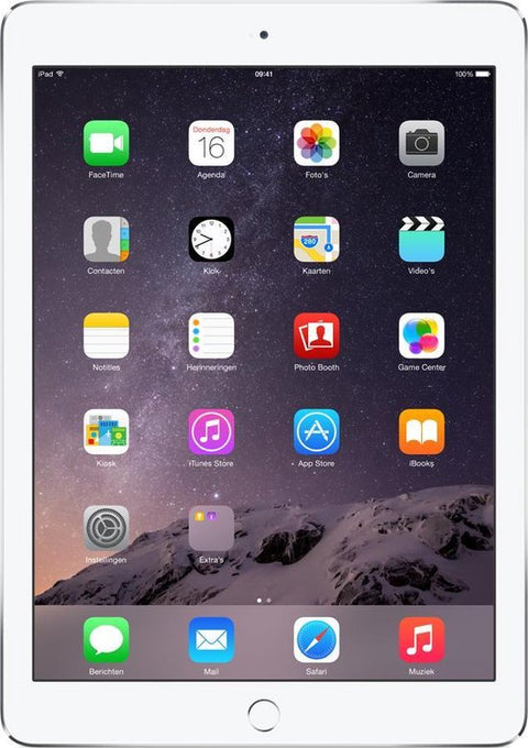 Apple iPad Air 2 64GB Wi-Fi A1566, zilver, vooraanzicht met beginscherm