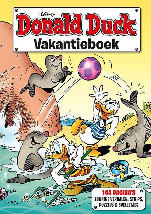 Donald Duck Vakantieboek, Disney, omslag met Donald Duck en zeehonden aan het strand, tweedehands