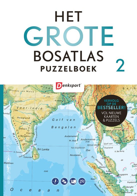 Het Grote Bosatlas Puzzelboek II, boekomslag voorkant met een landkaart, tweedehands
