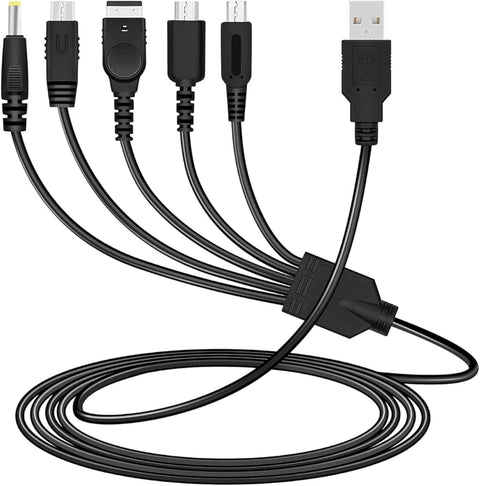 Algemeen-5-in-1 USB Oplaadkabel / Accukabel voor Nintendo DS Lite, 3DS/2DS/DSi, Game Boy Advance SP/NDS, Wii U GamePad en Sony PSP (Nieuw)