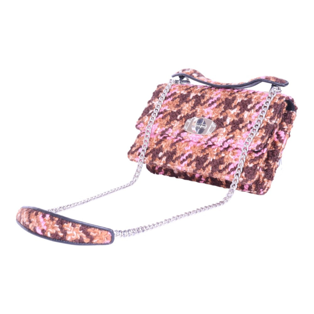 Bouclé Wollen Top-Handle Tas - Roze Houndstooth
