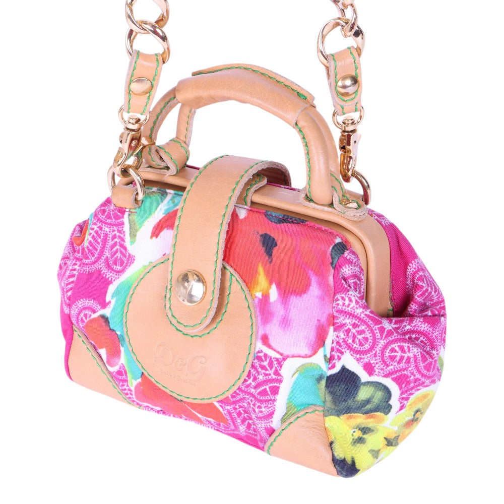 Doctor Tas Bloemenprint Canvas Multicolor met Kettinghengsel