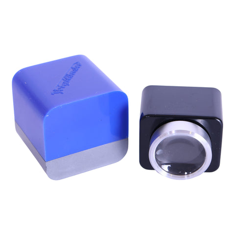 Voigtländer Kontur 6x6 zoeker met blauwe case, vooraanzicht met lens, tweedehands