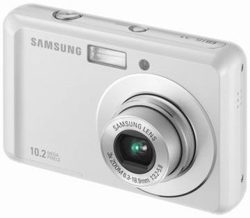 Samsung ES15 digitale compactcamera, wit, voorkant schuin, tweedehands