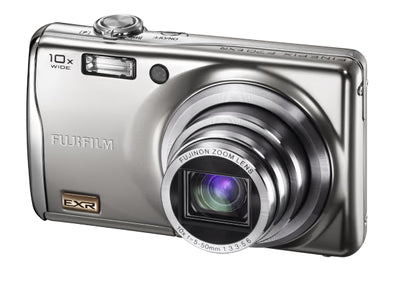Fujifilm FinePix F70 EXR digitale compactcamera, zilver, schuin van voren met 10x Fujinon-zoomlens, tweedehands