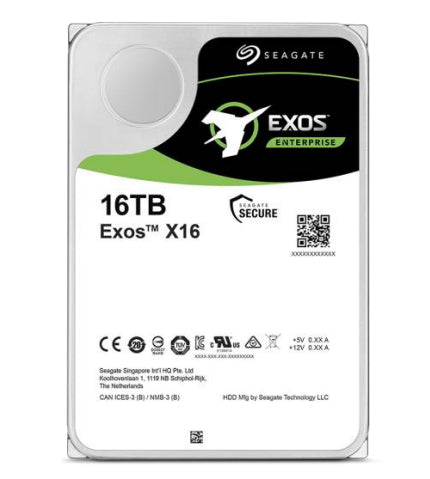 Seagate Exos X16 16TB 3,5 inch SATA harde schijf (ST16000NM001G), bovenkant met Exos-label