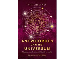 Antwoorden van het universum, Kim Chestney, omslag met een gouden zon met een gezicht en sterren, tweedehands