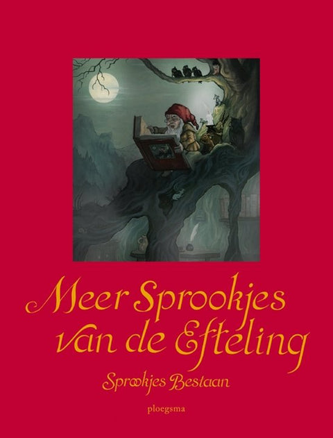 Meer sprookjes van de Efteling, rode omslag met een kabouter die in een boom een boek leest bij volle maan, tweedehands