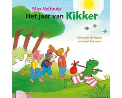 Het jaar van Kikker, Max Velthuijs, flapjesboek, omslag met Kikker en vier dieren op pad in het groen, tweedehands