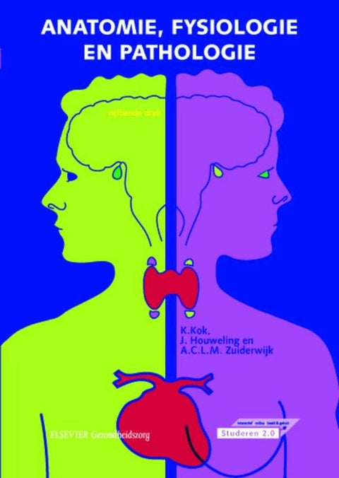Anatomie, fysiologie en pathologie, K. Kok, vijftiende druk, omslag met twee silhouetten en een hart, tweedehands
