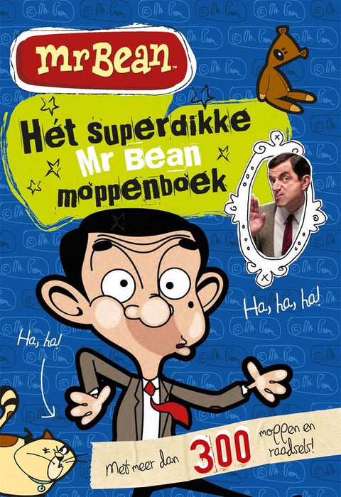 Hét superdikke Mr Bean moppenboek, blauwe omslag met een getekende Mr Bean en een teddybeer, tweedehands