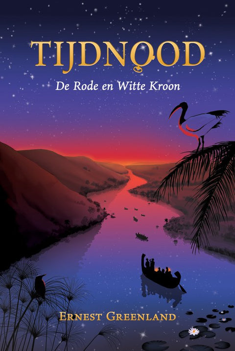 Tijdnood, De Rode en Witte Kroon, Ernest Greenland, omslag met een vogel en een boot op een rivier, tweedehands