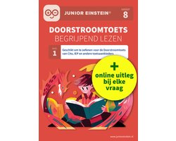 Junior Einstein Doorstroomtoets Begrijpend lezen deel 1 groep 8, rode omslag met een lezende jongen, tweedehands
