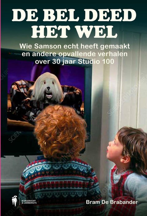 De bel deed het wel, Bram De Brabander, omslag met twee kinderen voor een tv met een witte hond, tweedehands