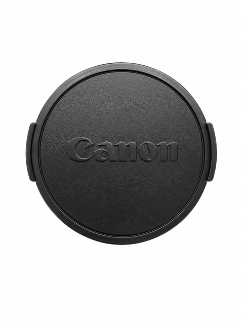 Canon vintage lensdop 48mm, zwart met ingeperst Canon-logo en klemmen aan de zijkant, voorkant