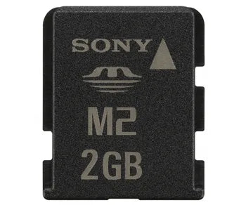 Sony Memory Stick Micro M2 geheugenkaart 2GB, zwart, voorkant met opschrift M2 2GB, tweedehands
