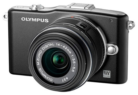 Olympus-PEN mini E-PM1 Systeemcamera + M.Zuiko Digital ED 14-42mm f/3.5-5.6 II R + Flitser Kit voor Micro Four Thirds - Zwart (In doos)-tweedehands