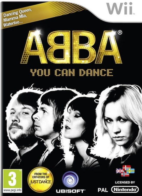 Nintendo Wii ABBA You Can Dance van Ubisoft, doos voorkant met zwart-witfoto van de vier bandleden, tweedehands