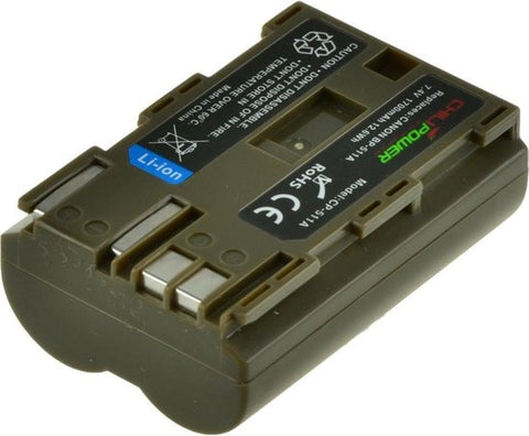 Accu voor Canon BP-511, EOS 5D, 10D, 20D, 30D en PowerShot G-serie, grijsbruine vervangende accu met contactpunten
