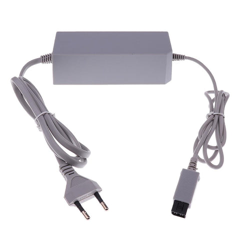 Adapter en stroomkabel voor Nintendo Wii, grijze voeding met stekker en Wii-aansluiting, van boven