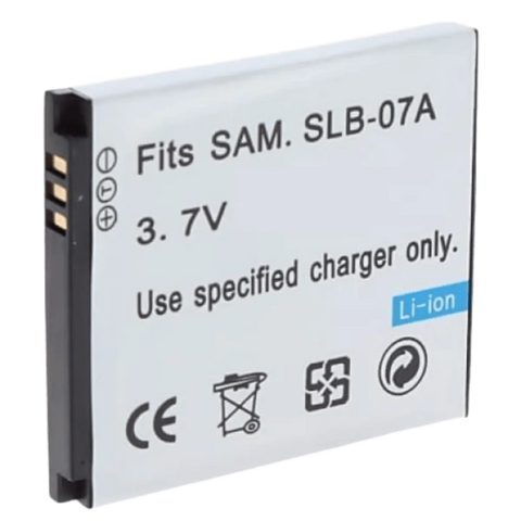 Accu voor Samsung SLB-07A, wit met zwart, batterij met opschrift Fits SAM SLB-07A 3.7V, tweedehands