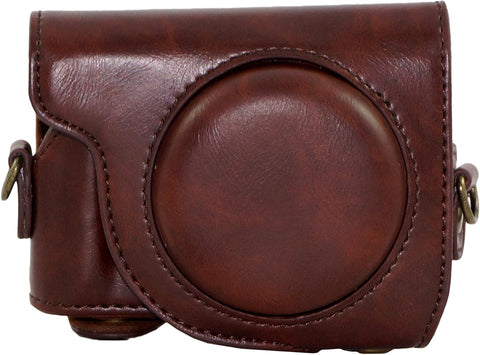 Leren case voor Canon G9 X bruin, camerahoes met riemringen, voorkant, tweedehands