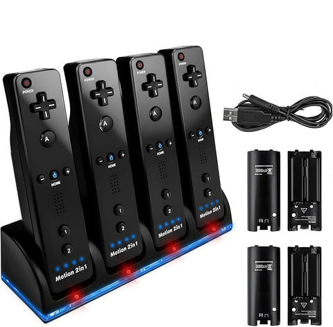 Algemeen-Oplaadstation Voor 4 Nintendo Wii Remotes - Batterij Oplader - Zwart (Nieuw)
